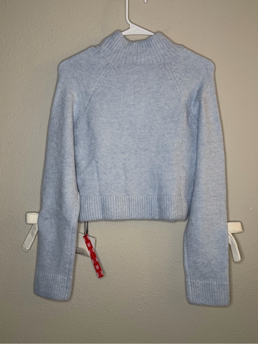 CIDER M Women’s Bow Knot Cardigan Knit Zip Up Jacket Mock Neck Long Sleeve Crop - Picture 3 of 6